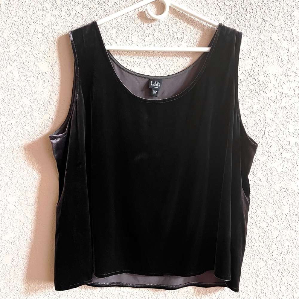 EILEEN FISHER Tank Top 2X Stretch Silk Blend Velvet Scoop Neck Shell Dark Purple
